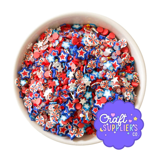 Polymer Clay Patriotic Sprinkles, Red White Blue Stars, Fake Bake Mix