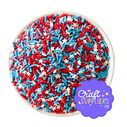 Patriotic Polymer Clay Sprinkles | Red White Blue Star Mix for Slime & Crafts