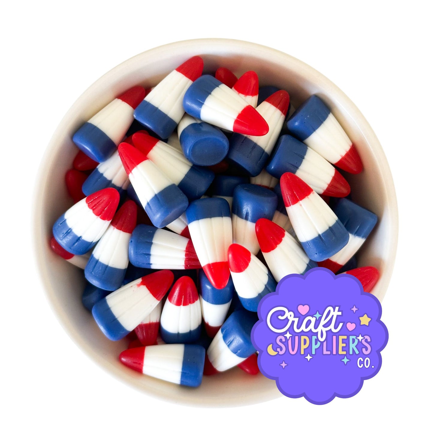 Patriotic Resin Candy Corn Charms | Red White Blue Cabochons 6PCS