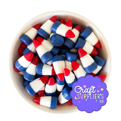 Patriotic Resin Candy Corn Charms | Red White Blue Cabochons 6PCS