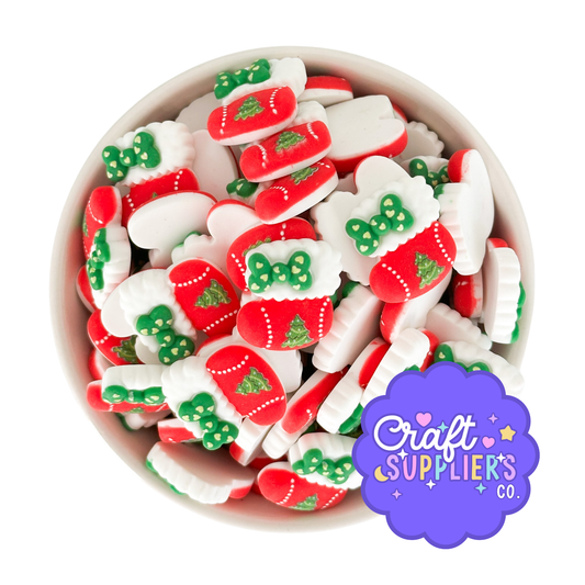 Christmas Stocking Flatback Cabochons | Holiday Resin Charms
