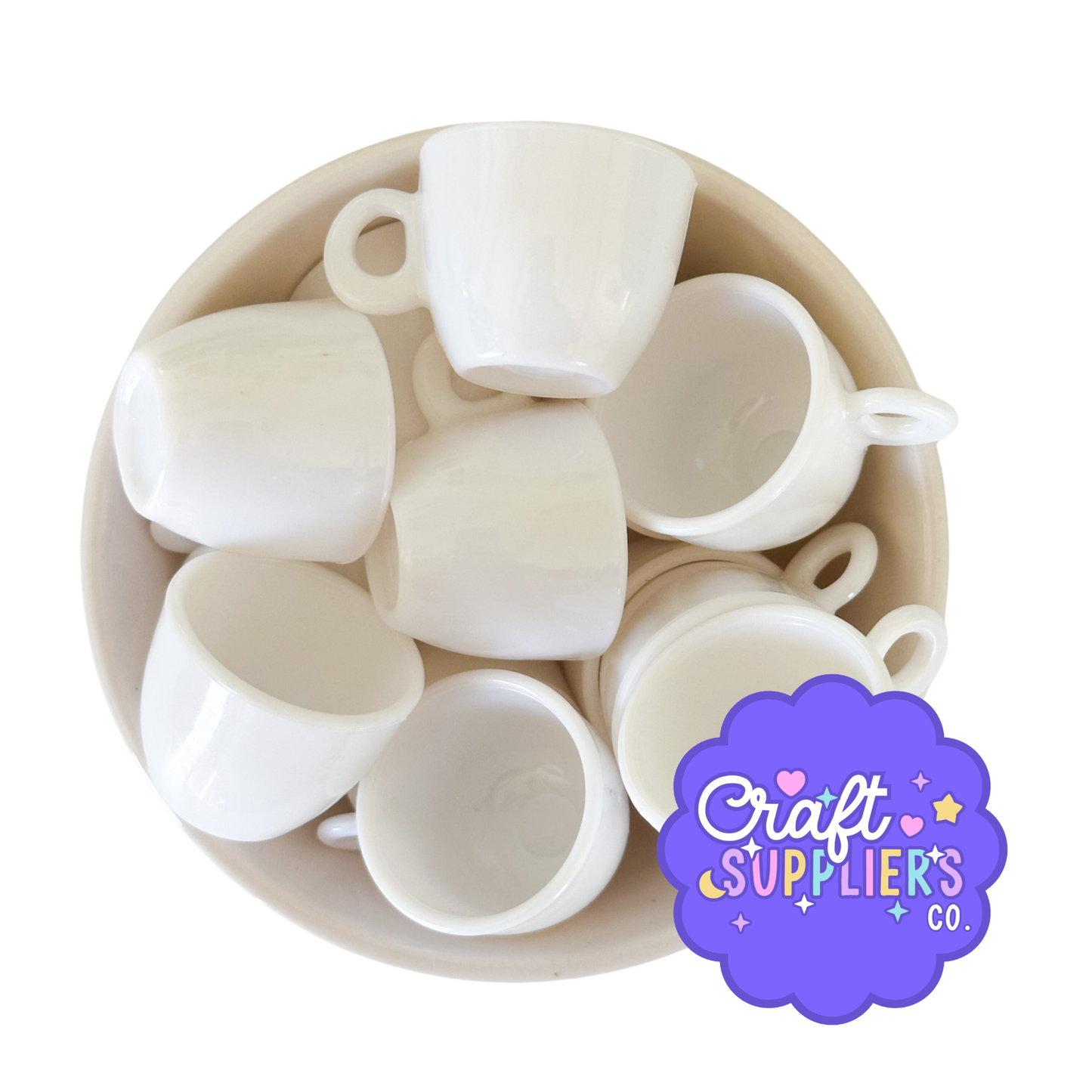 Mini White Mug Charms – Set of 3 Resin Flatback Cabochons