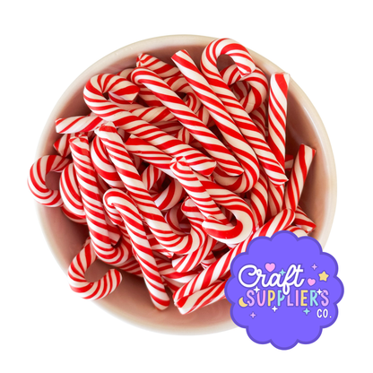 Candy Cane Polymer Clay Cabochons – Red & White Holiday Charms