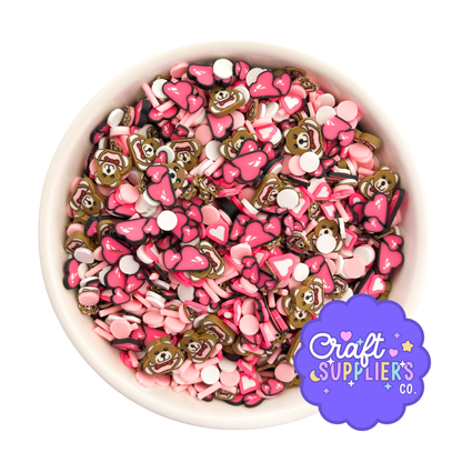 Valentine Teddy Bear Polymer Clay Sprinkles | Heart Faux Candy, Slime Charms