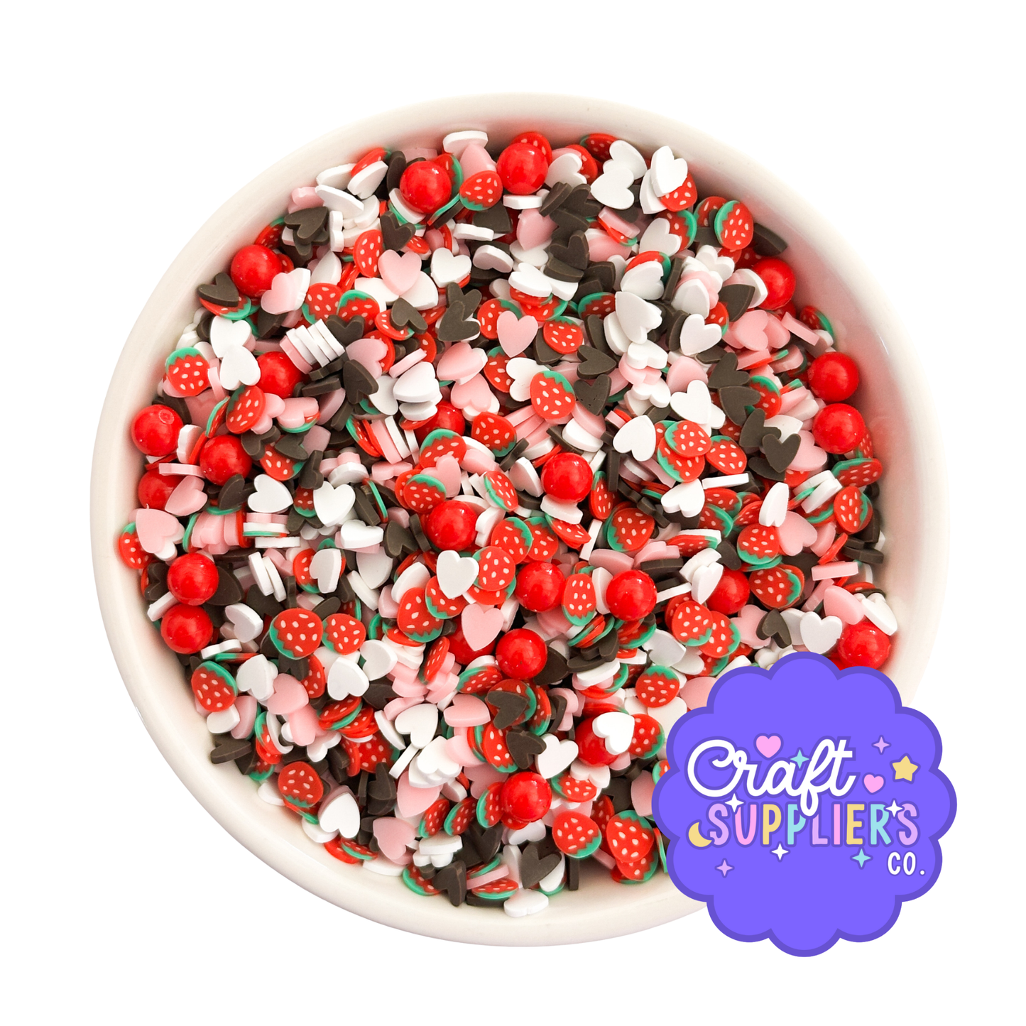 Strawberry Polymer Clay Sprinkle Mix | Hearts & Beads for Slime, Decoden