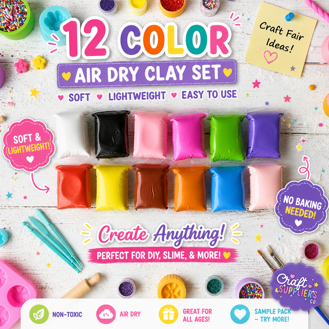 12 Color Foam Air Dry Clay Set | Soft DIY Clay Kit