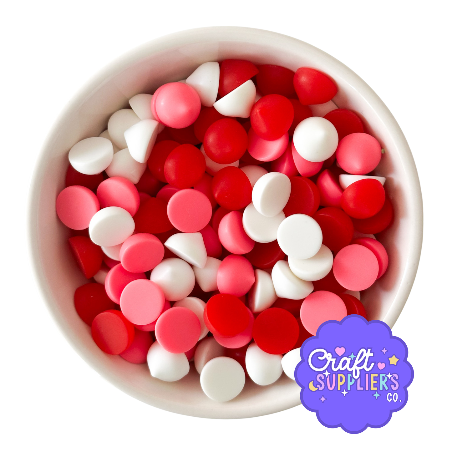 Pink Red & White Resin Flatback Cabochons for Crafts & Decoden