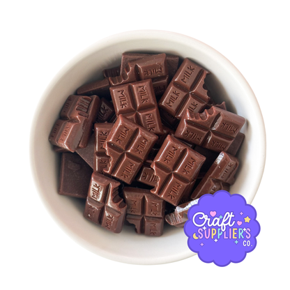 Resin Milk Chocolate Bitten Bar Flatback Cabochons – Fake Bake Dessert Charms 6PCS