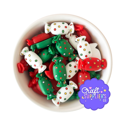 Christmas Wrapped Candy Resin Cabochons – Holiday Fake Bake Charms 6PCS