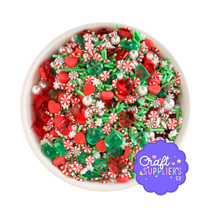 Grinch Inspired Christmas Sprinkle Mix – Polymer Clay, Acrylic Beads & Resin Hearts