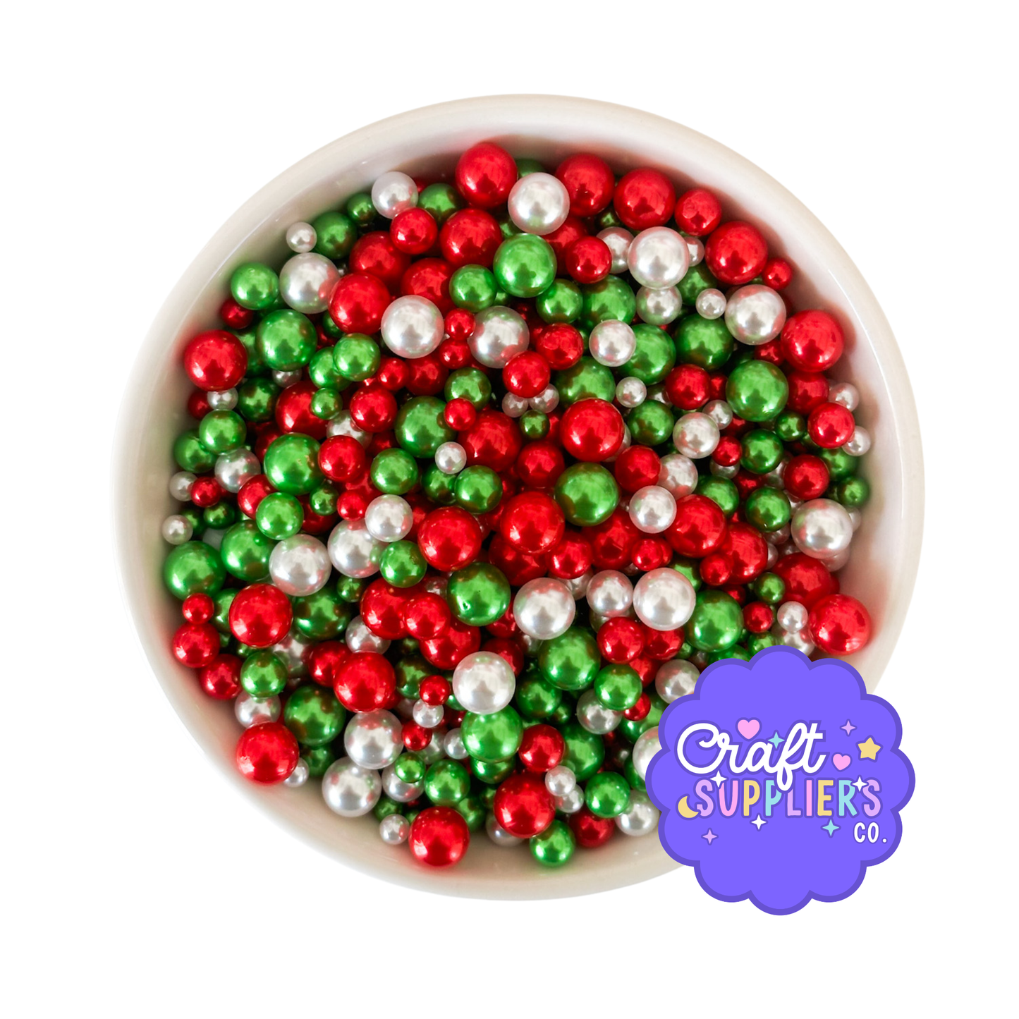 Christmas Acrylic Pearl Bead Mix – Red, Green & White Holiday Beads