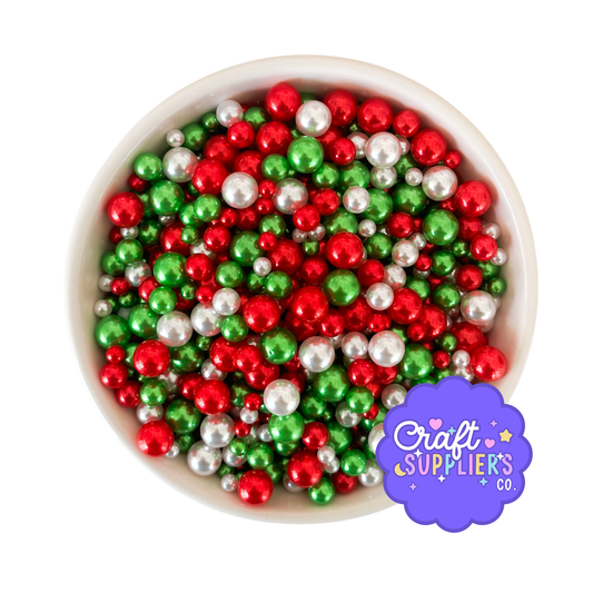 Christmas Acrylic Pearl Bead Mix – Red, Green & White Holiday Beads