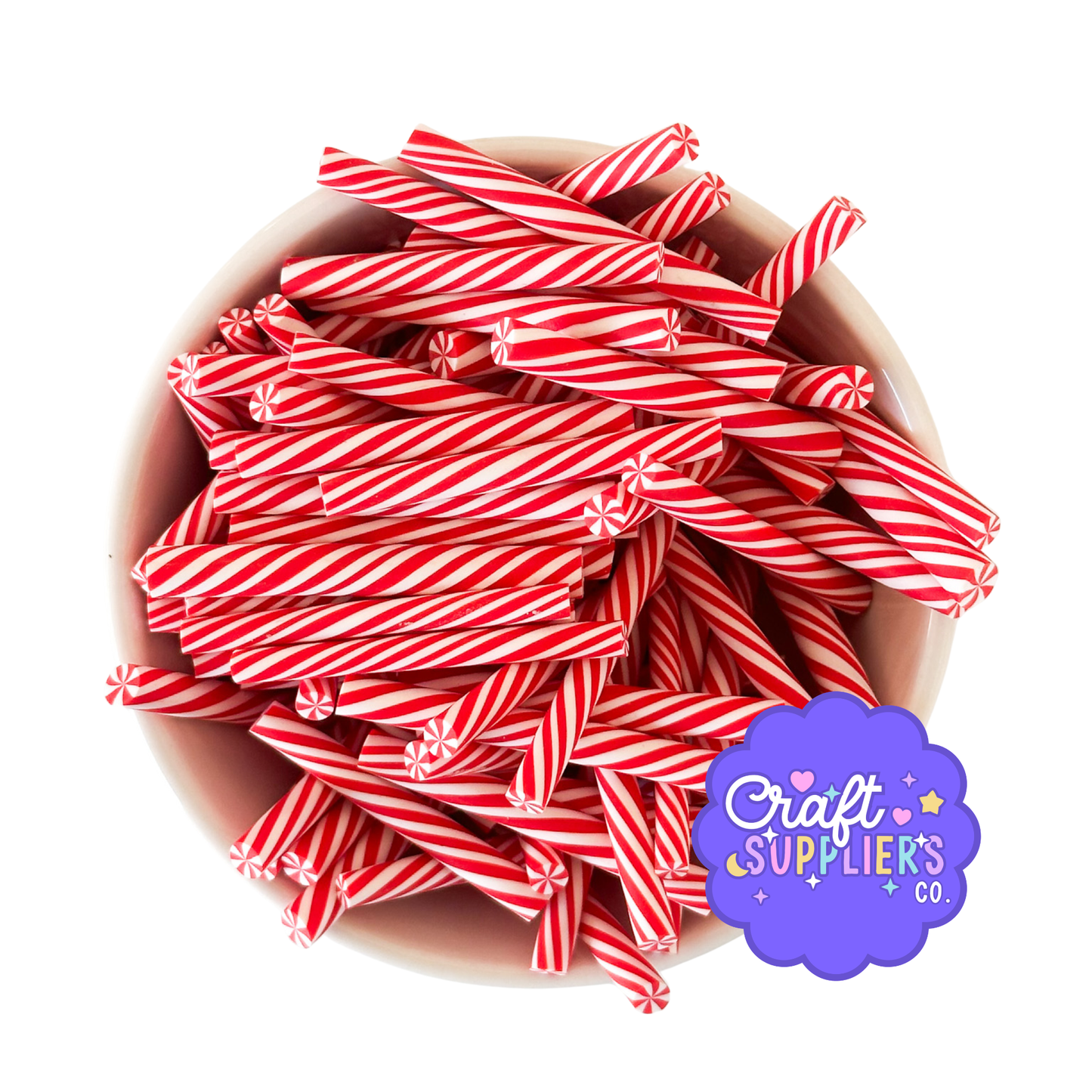 Polymer Clay Peppermint Sticks, Christmas Fake Bake Candy Decor (6pc)