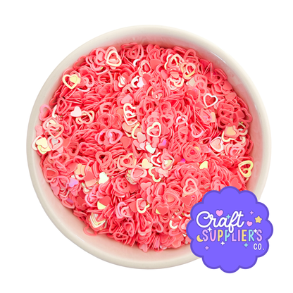 Pink Heart Sequins | 7mm Hollow PVC Confetti, Slime & Resin Supplies