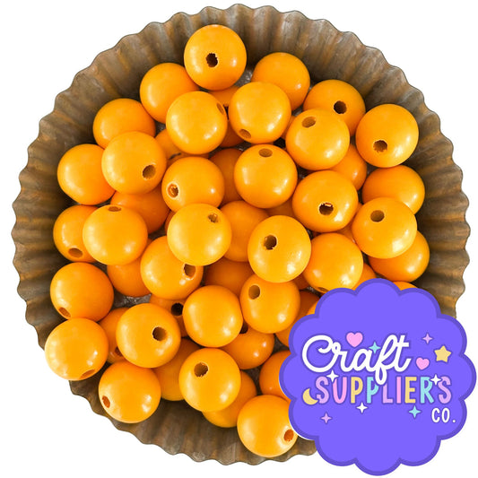 20mm Round Orange Wood Beads for Beaded Garland Crafts
