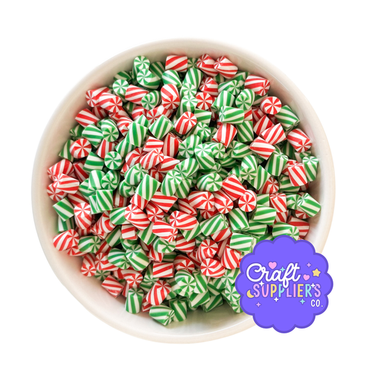 Christmas Peppermint Polymer Clay Candy Mix – Red & Green Swirl Pieces