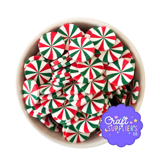 Red Green White Peppermint Polymer Clay Cabochons – 20MM