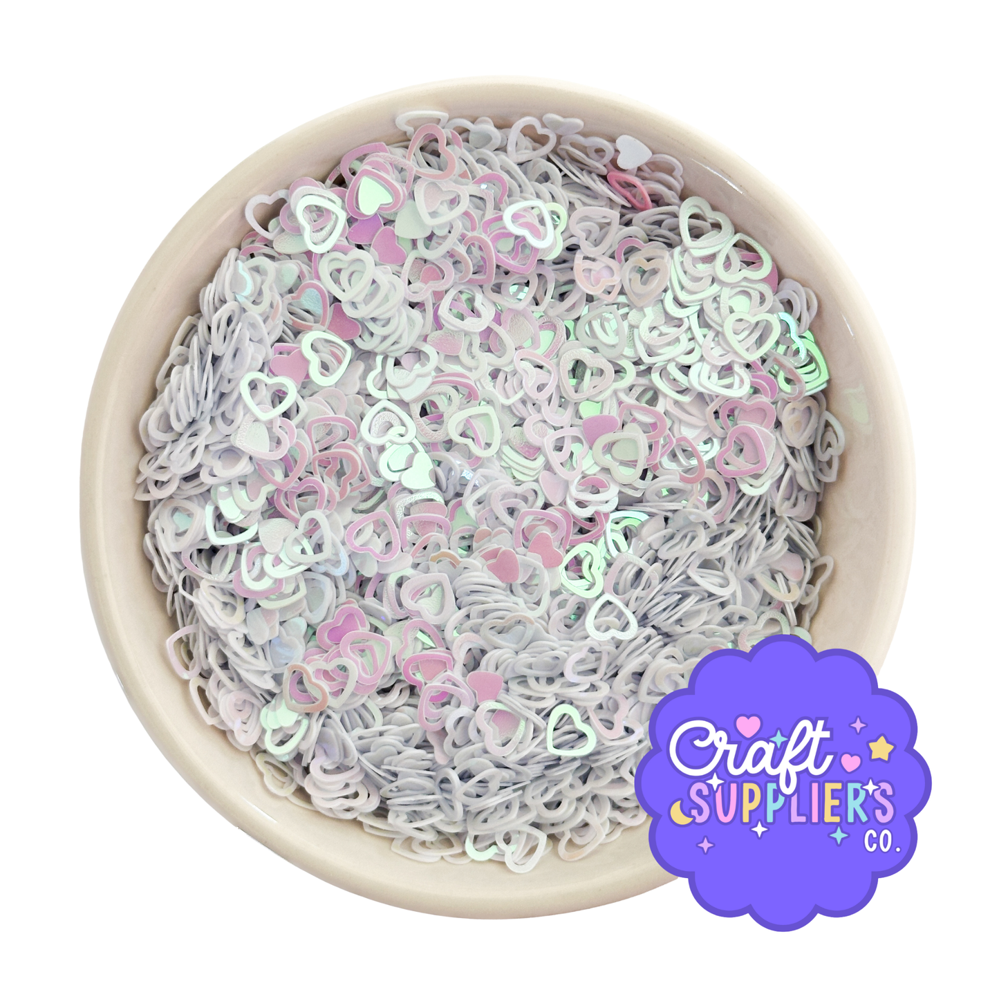 7mm White Hollow Heart PVC Sequins for Resin, Slime, Shaker Crafts