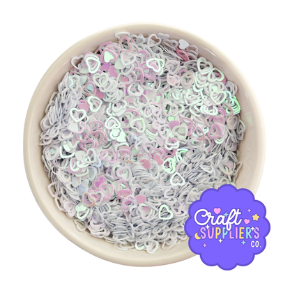 7mm White Hollow Heart PVC Sequins for Resin, Slime, Shaker Crafts