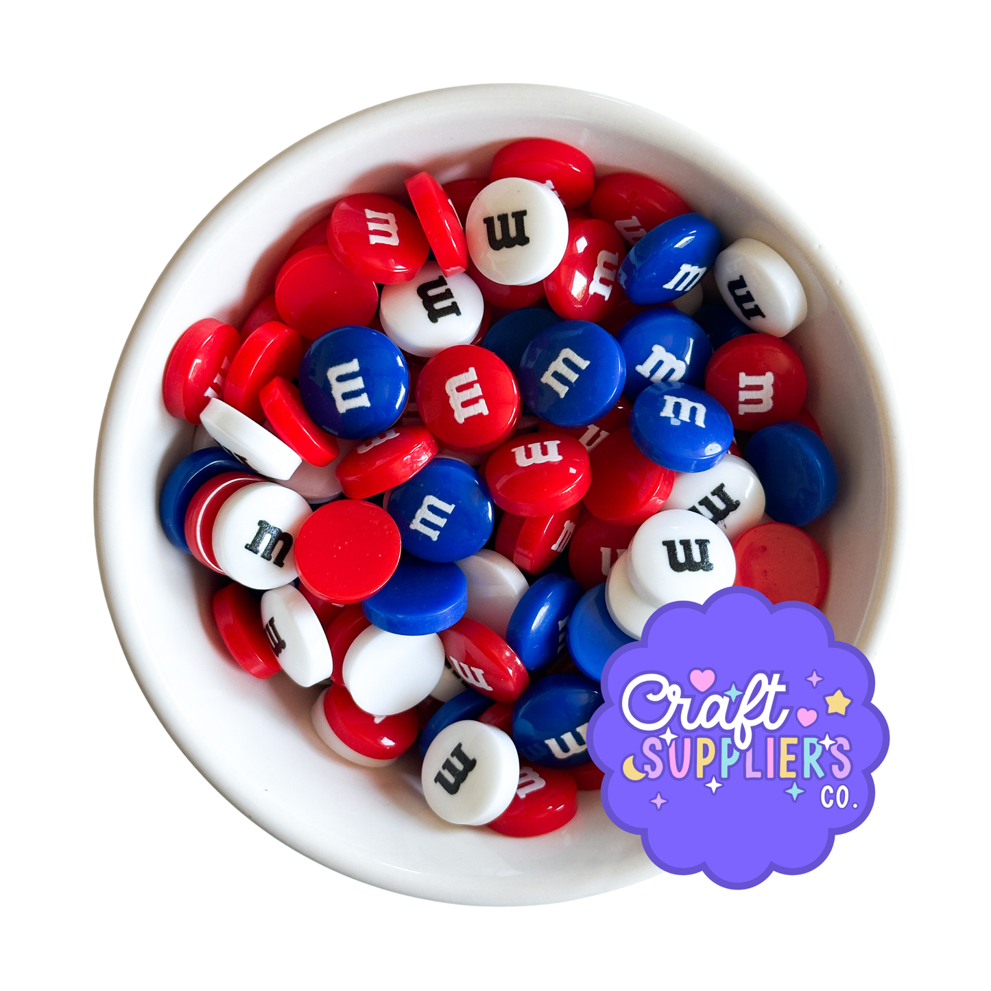 14MM Patriotic Resin M&M Flatback Cabochons – Red White Blue