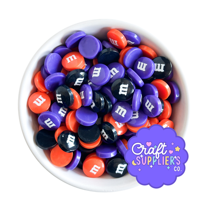 14MM Halloween Resin M&M Flatback Cabochons – Purple Black Orange