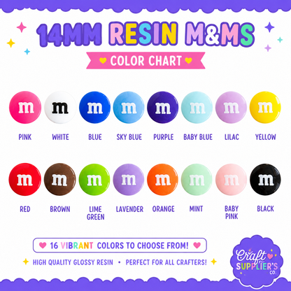14MM Resin M&M Flatback Cabochons – 16 Colors
