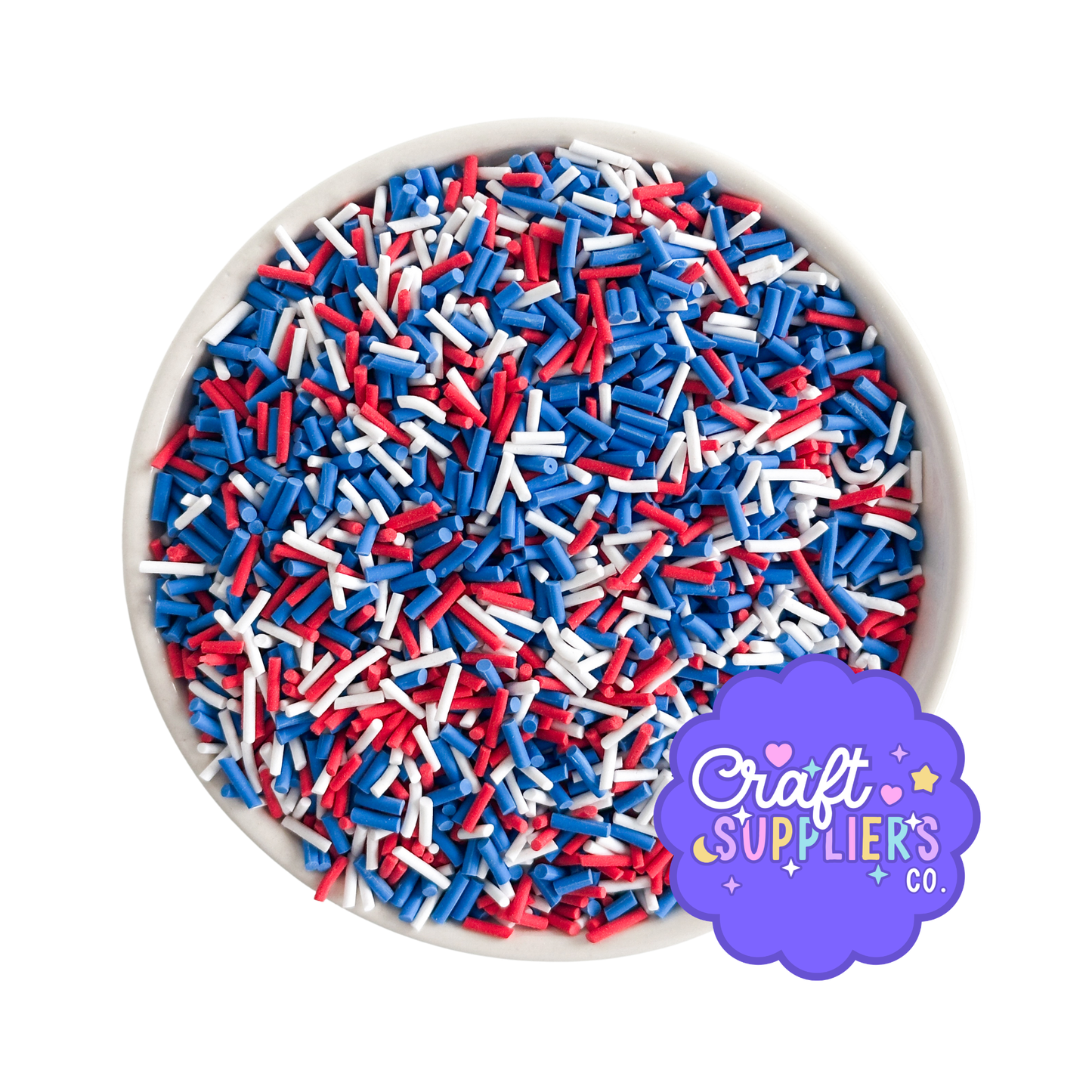 Patriotic Faux Polymer Clay Sprinkle Rods – Red White Blue Fake Bake Sprinkles