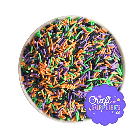 Halloween Faux Polymer Clay Sprinkle Rods – Orange, Purple, Black & Lime Green Sprinkles