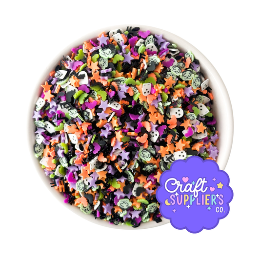 Halloween Sprinkle Mix – Ghost, Spider, Pumpkin & Bat Polymer Clay Sprinkles