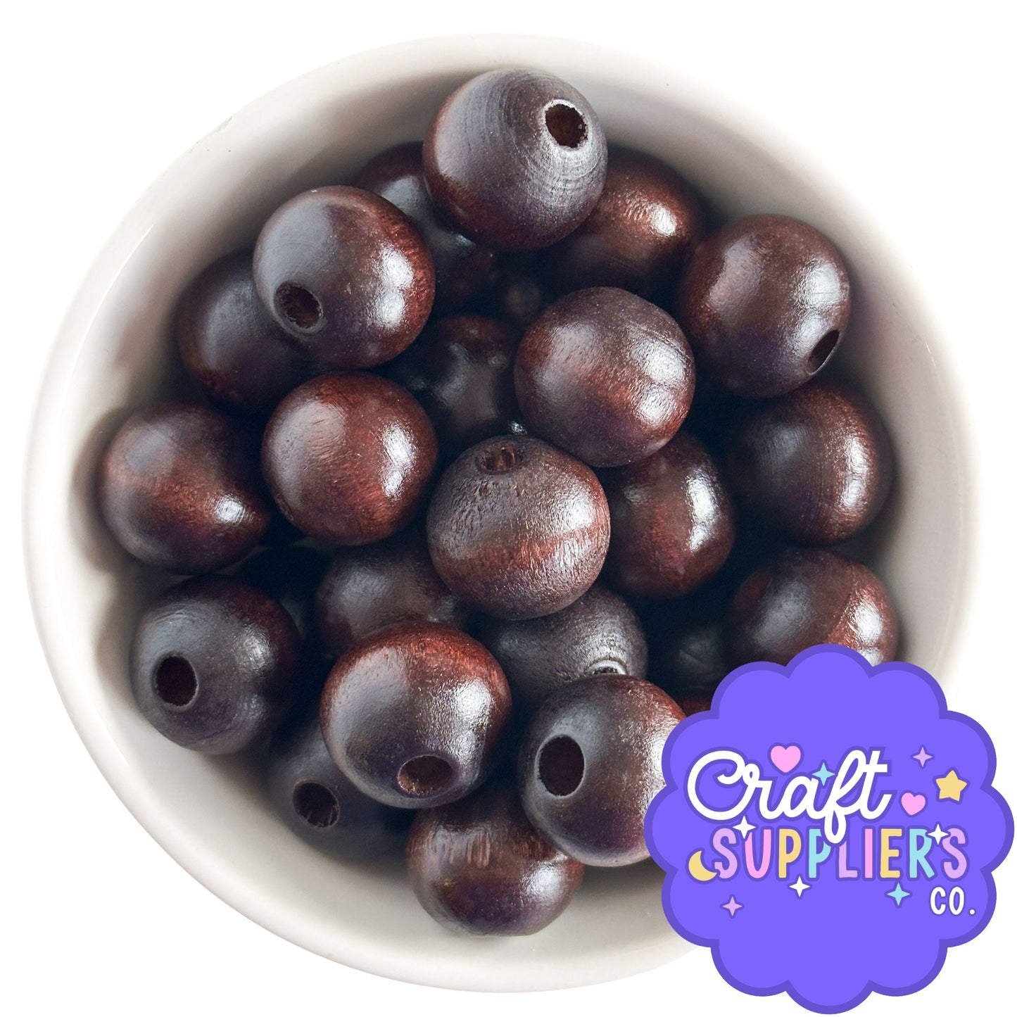 Dark Walnut Wood Beads | 20mm | Large Hole Craft Beads