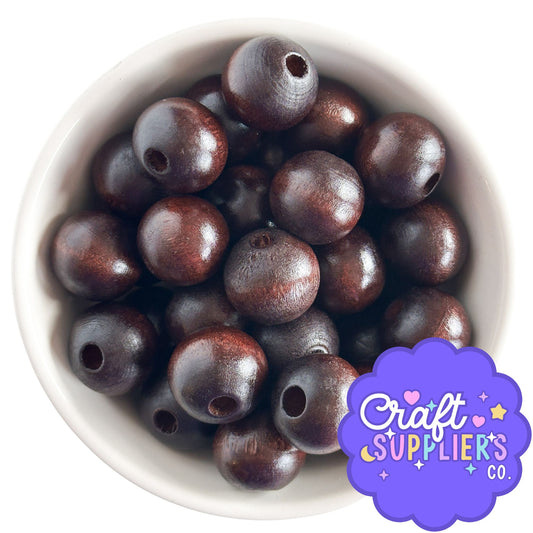 Dark Walnut Wood Beads | 20mm | Large Hole Craft Beads