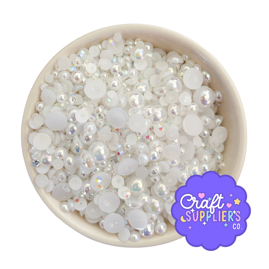 AB Flatback Pearl Beads Mix | Half Round Resin Cabochons
