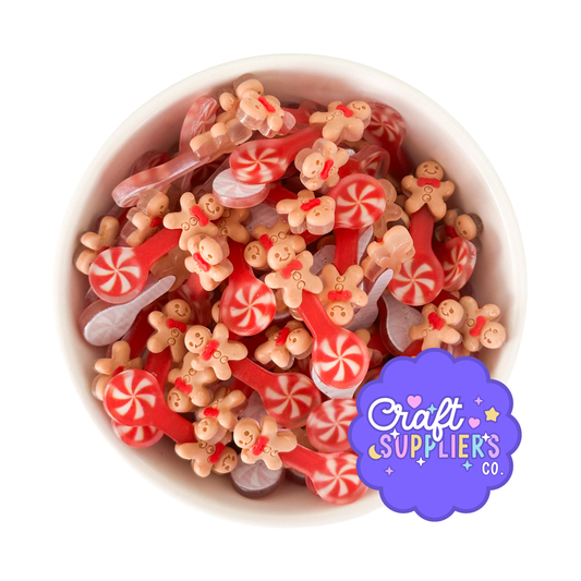 Mini Gingerbread Peppermint Spoon Resin Cabochons, Christmas Flatback Embellishments