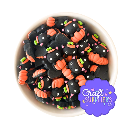 Black Cat Pumpkin Resin Cabochons: Spooky Halloween Charms (Set of 4)