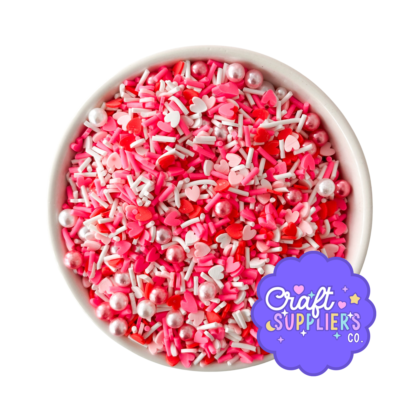 Valentine Heart Faux Sprinkle Mix | Polymer Clay Sprinkles with Pearl Beads for Fake Bake Crafts