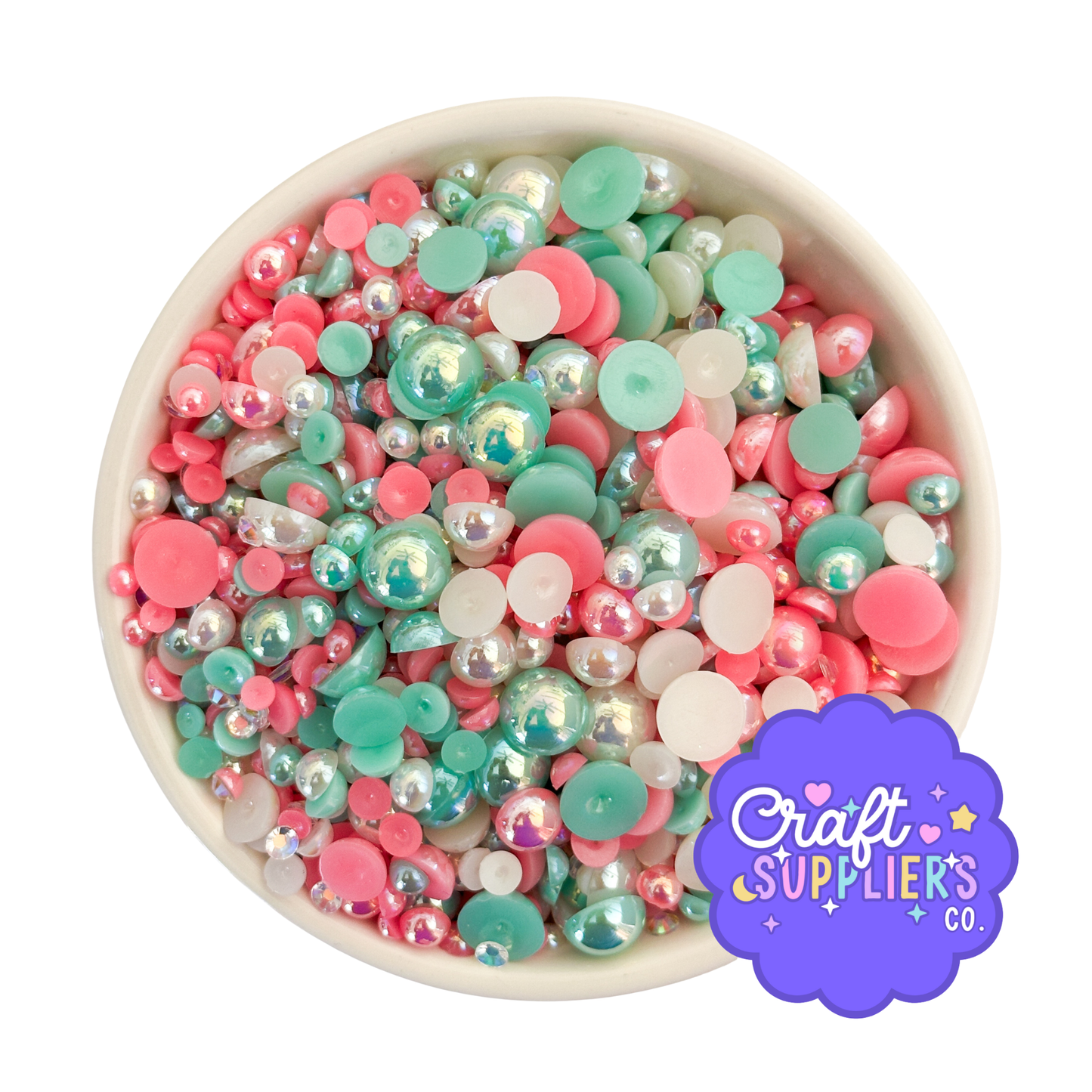 Pastel AB Flatback Pearl Beads Mix | Resin Cabochons