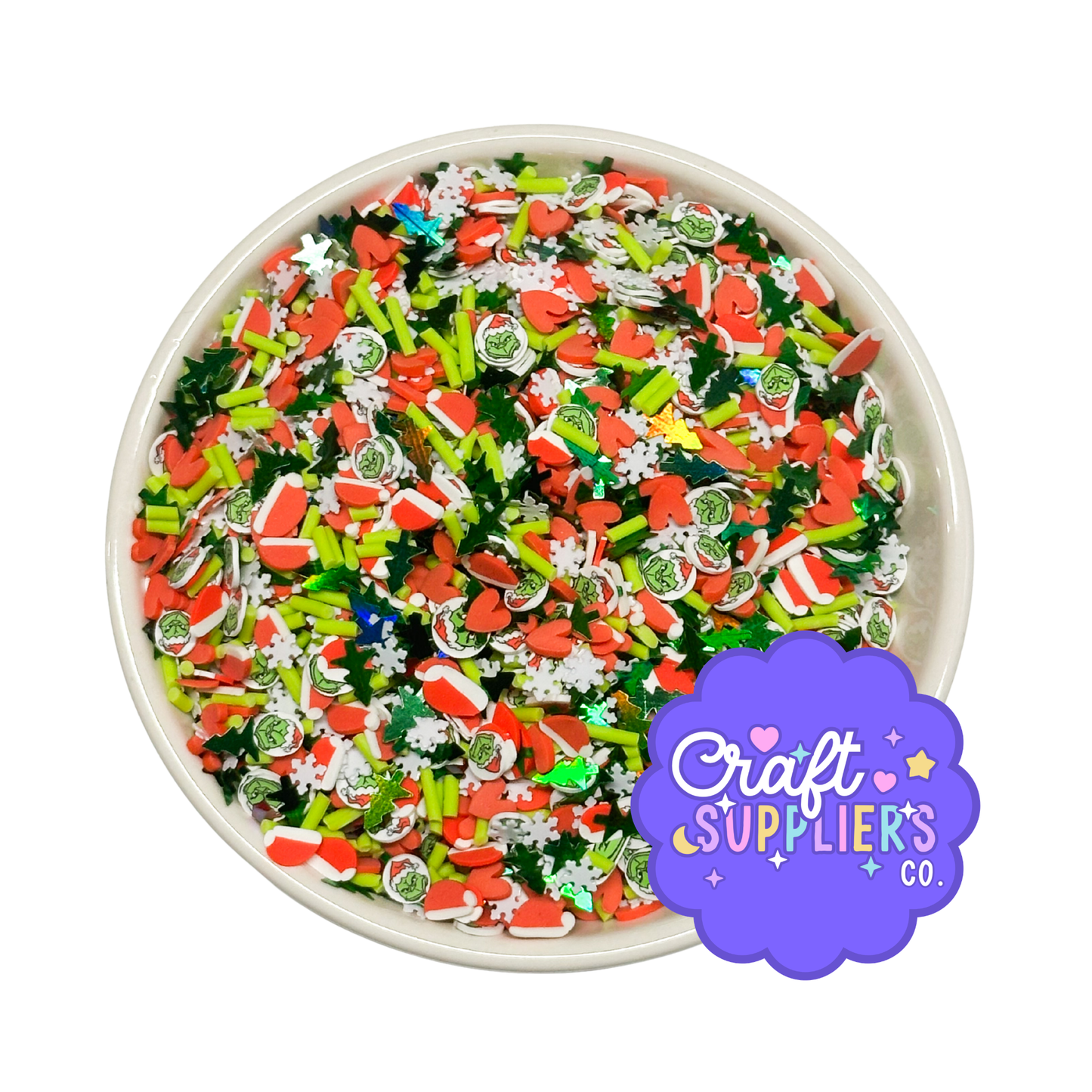 Grinch Inspired Polymer Clay Sprinkle Mix | 4-5mm Christmas Faux Sprinkles for Crafts, Slime & Fake Bake