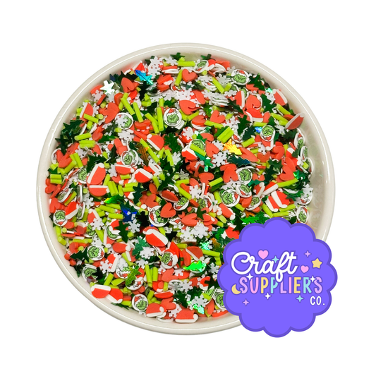 Grinch Inspired Polymer Clay Sprinkle Mix | 4-5mm Christmas Faux Sprinkles for Crafts, Slime & Fake Bake