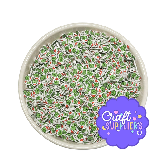 Grinch Face Polymer Clay Sprinkles | 5mm Christmas Faux Sprinkles for Crafts, Slime & Fake Bake
