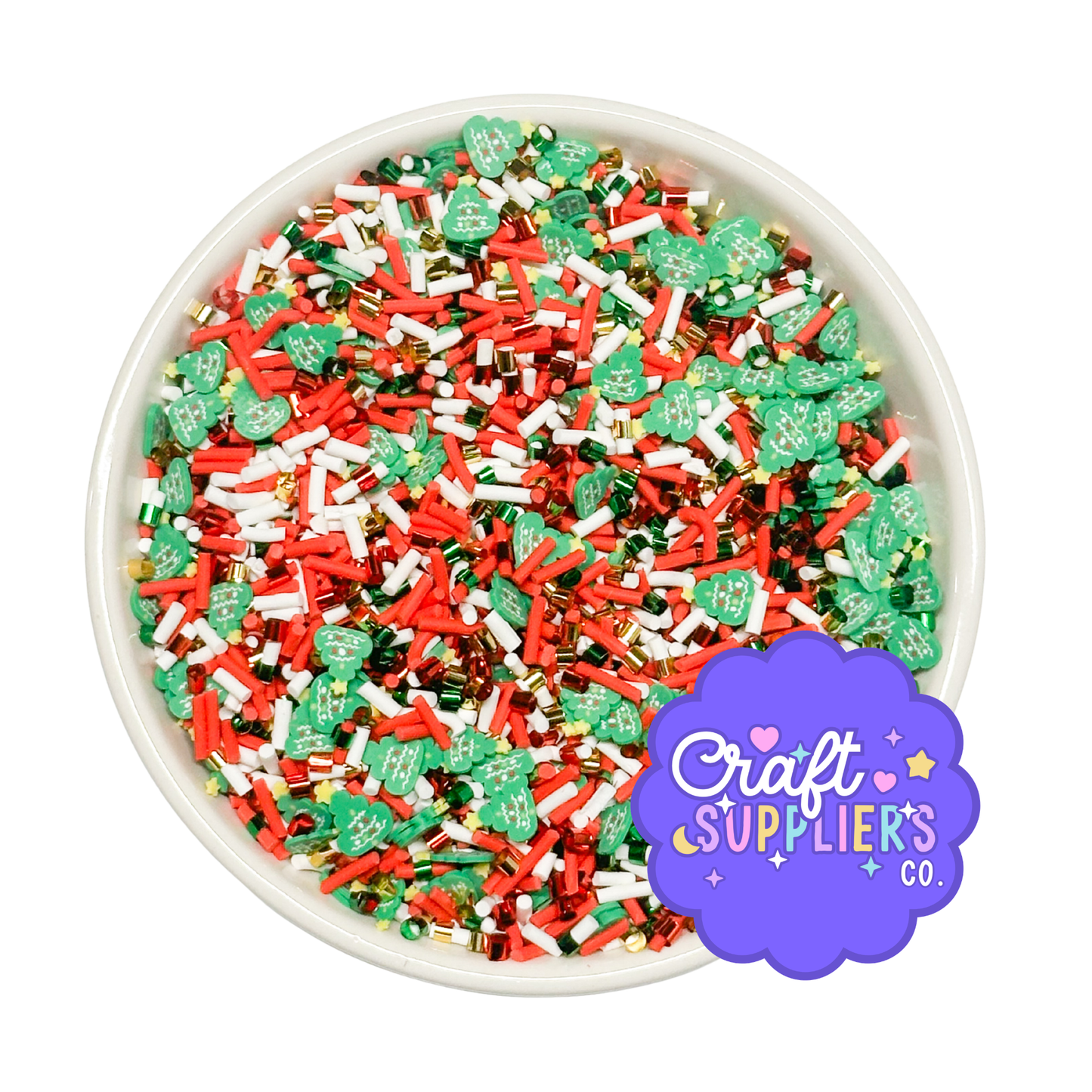 Christmas Tree Polymer Clay Sprinkle Mix | 4-5mm Holiday Faux Sprinkles for Crafts, Slime & Fake Bake