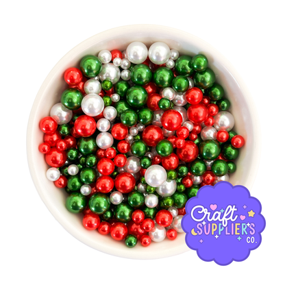 Christmas Pearl Acrylic Bead Mix | Red Green White Craft Beads