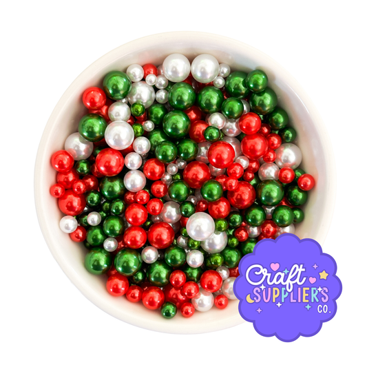Christmas Pearl Acrylic Bead Mix | Red Green White Craft Beads