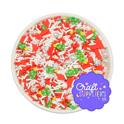 Christmas Holiday Polymer Clay Sprinkle Mix with Santa Hats, Christmas Trees & Snowflakes
