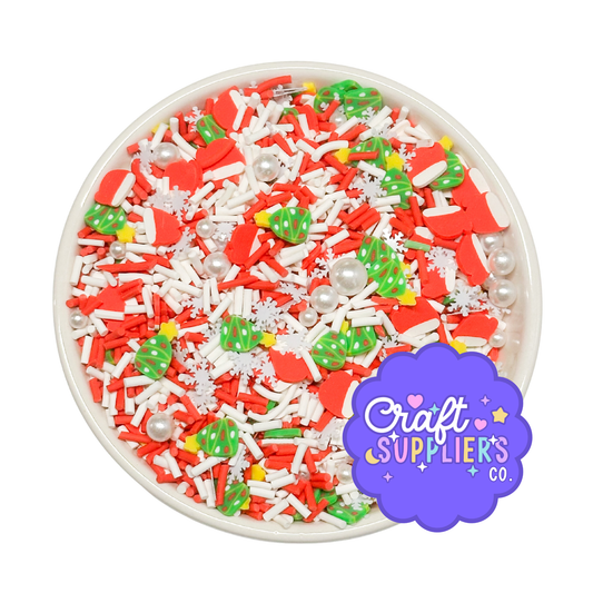 Christmas Holiday Polymer Clay Sprinkle Mix with Santa Hats, Christmas Trees & Snowflakes