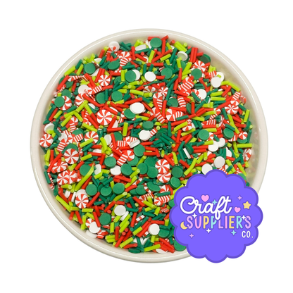 Christmas Peppermint Polymer Clay Sprinkle Mix | Candy Swirls Faux Sprinkles for Fake Bake, Resin & Slime