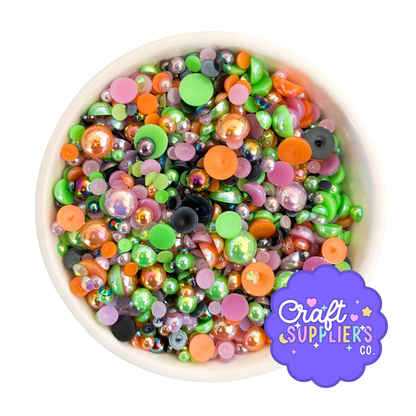 Halloween AB Flatback Pearl Bead Mix | 4-10mm Cabochons
