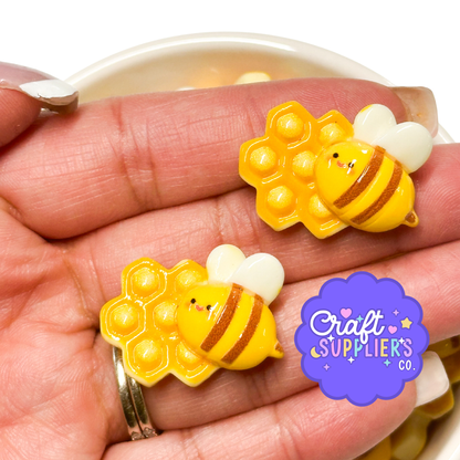 4PCS Cute Bee Resin Flatback Cabochons | Honeycomb Bumble Bee Charms