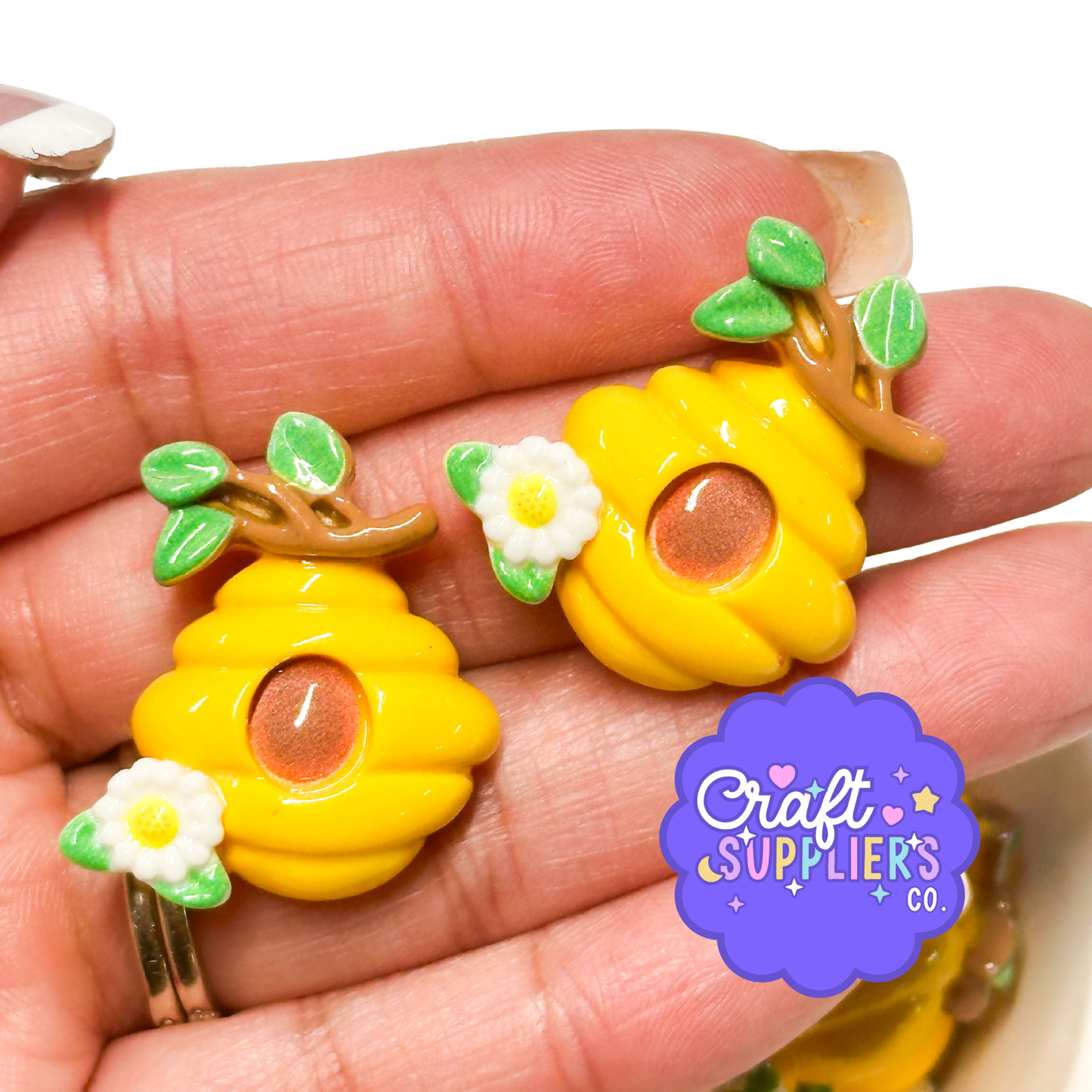 4PCS Bee Hive Resin Flatback Cabochons | Cute Bumble Bee House Charms