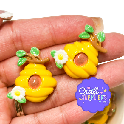 4PCS Bee Hive Resin Flatback Cabochons | Cute Bumble Bee House Charms