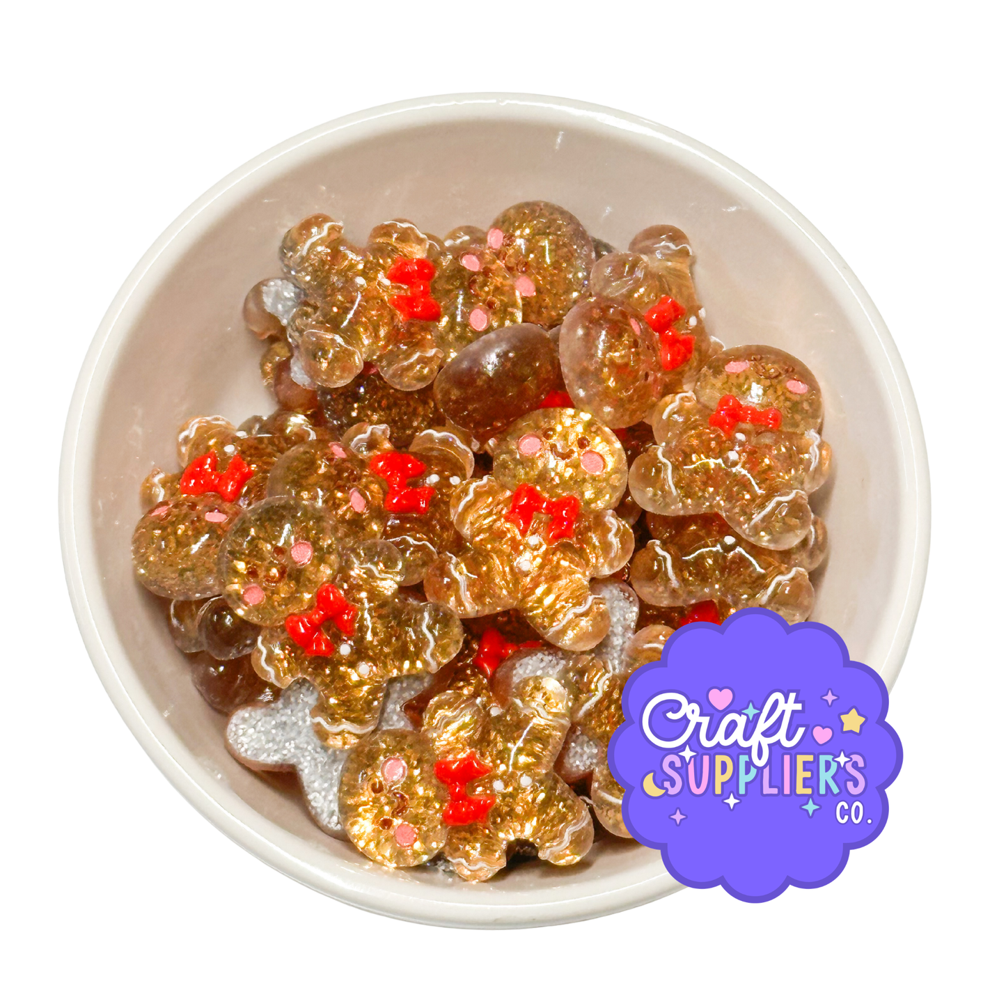 4PCS Glitter Gingerbread Man Resin Flatback Cabochons | Christmas Cookie Charms